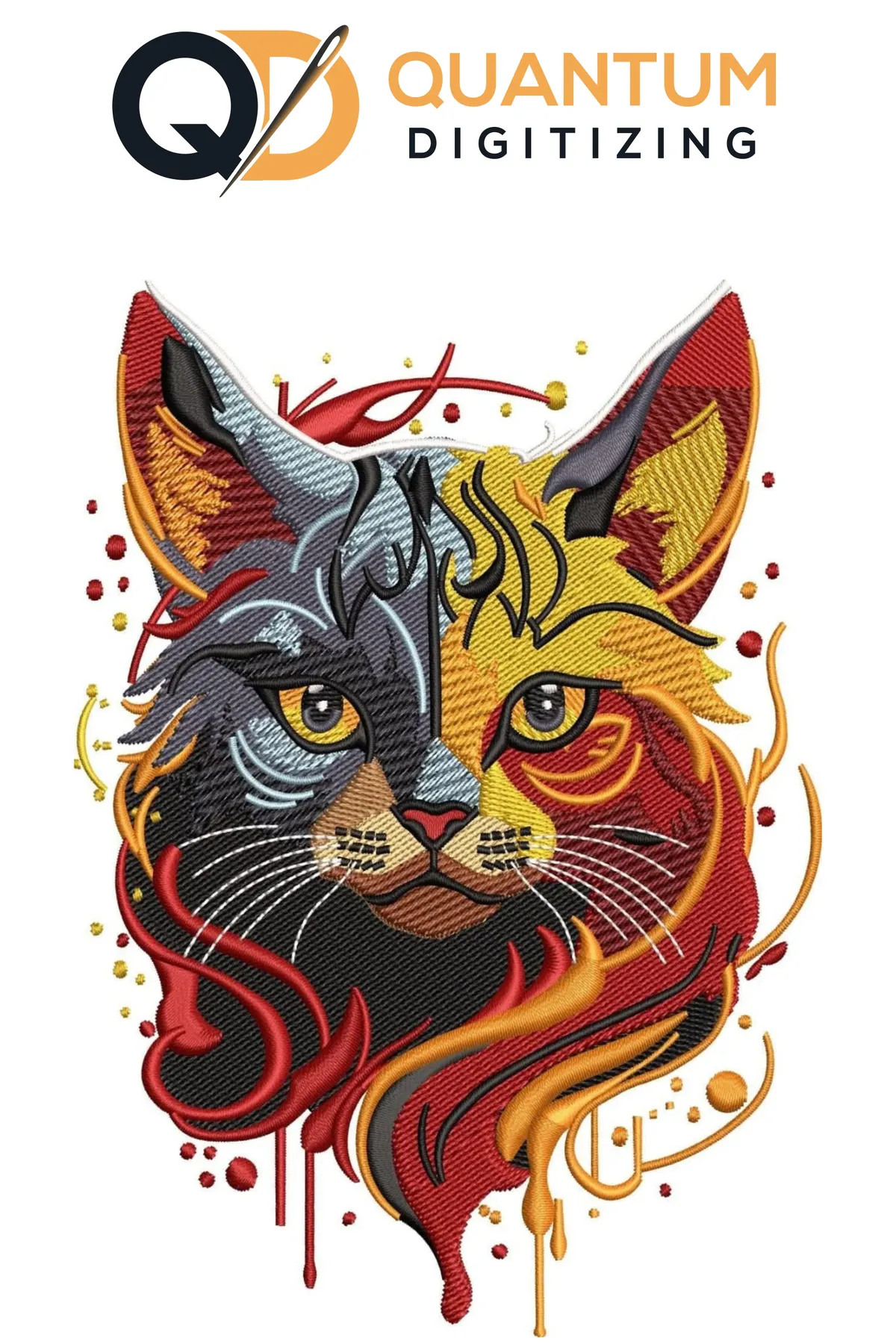 Detailed custom embroidery digitizing sew-out sample by Quantum Digitizing